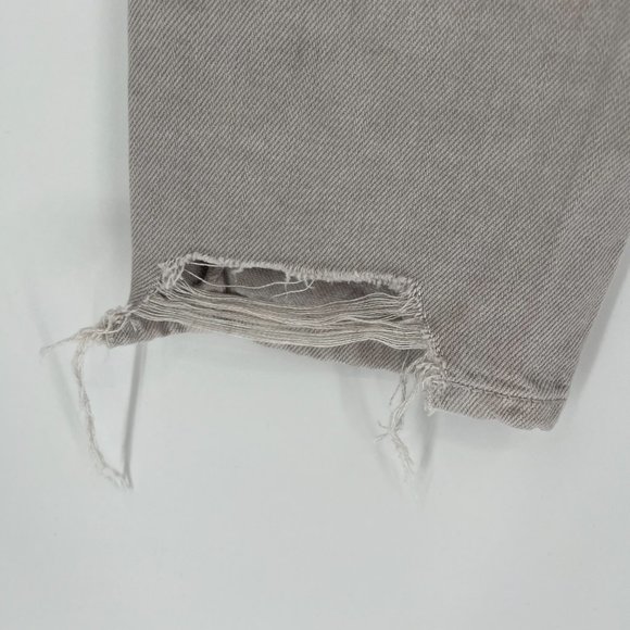 American Eagle Mom Jeans High Rise Distressed Destroyed Grey Denim Size 0 - Picture 4 of 12